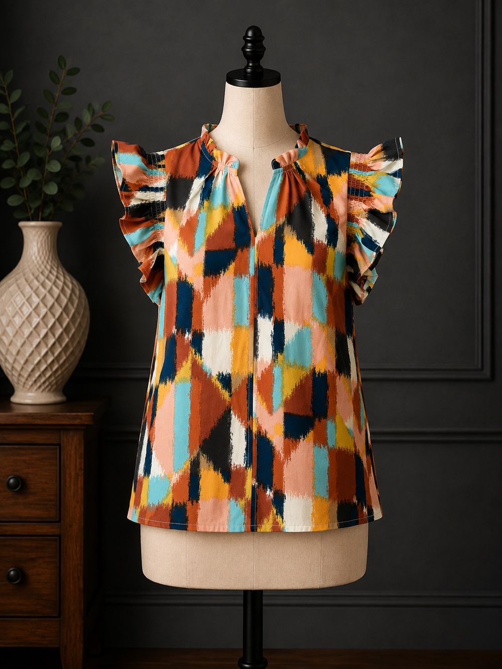 THML Printed Flutter Sleeve Top in Multi-Color